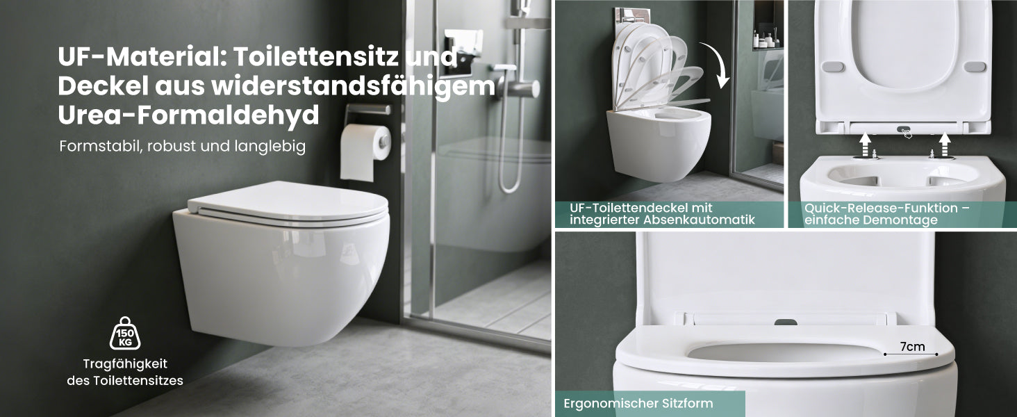 WC suspendu sans bride de rinçage glasvilla Noir WC suspendu sans bride de rinçage Toilette WC avec abattant Softclose Aachen179
