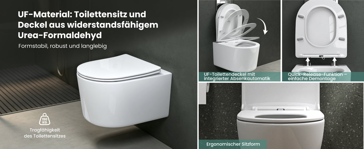 glasvilla Sanitari Bagno Sospeso in Ceramica Sanitari Bagno con Soft Close WC Sospeso Montaggio a Parete