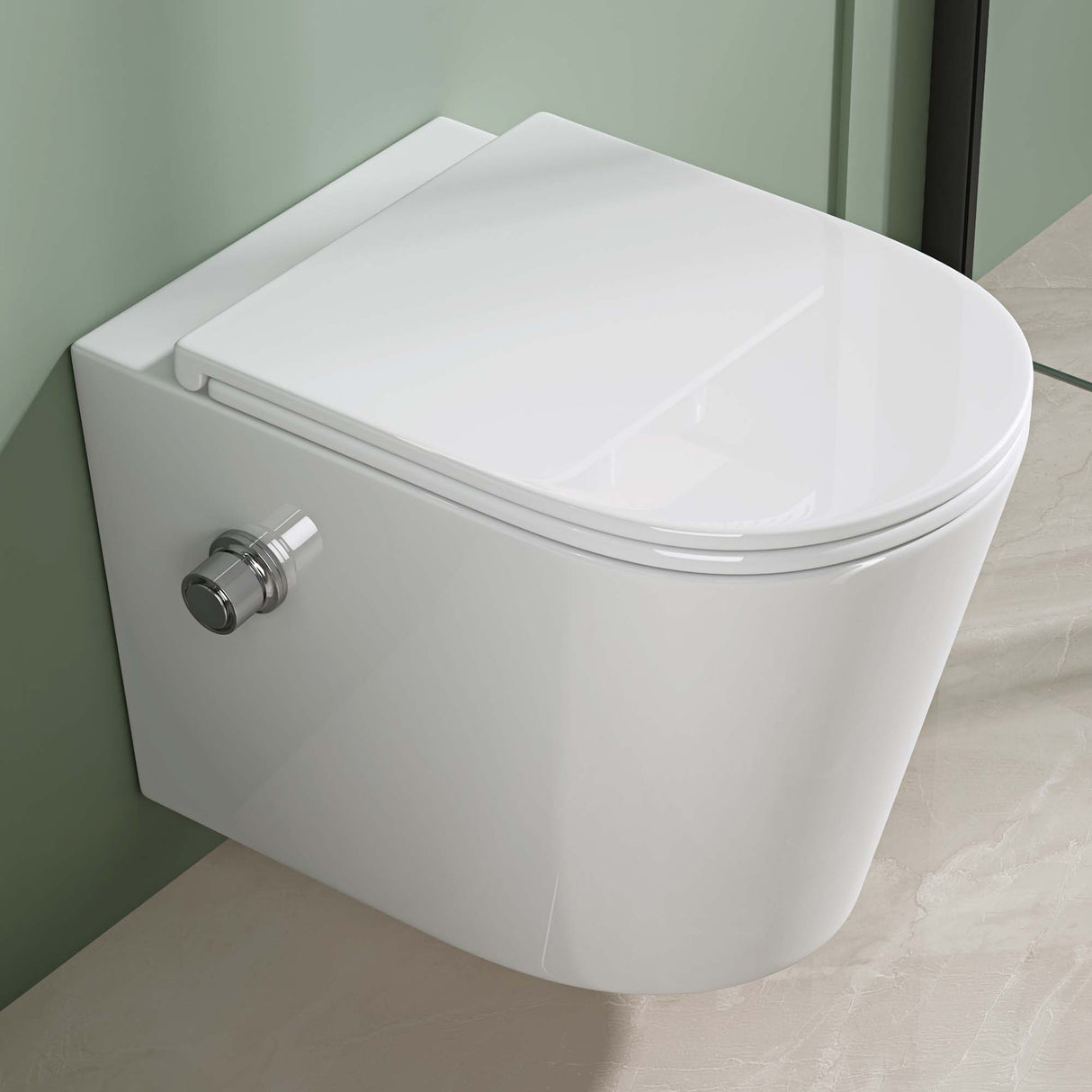 glasvilla Hänge WC Toilette Wand-WC Spülrandlos Weiß aus Keramik Wandmontage mit Absenkautomatik Aachen601