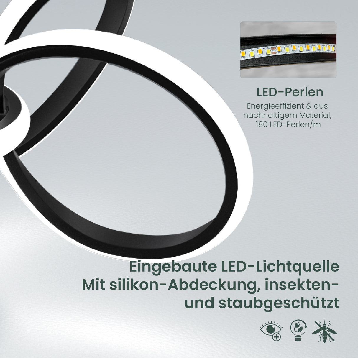 glasvilla LED Deckenleuchte Deckenlampe mit Fernbedienung, Stufenlos dimmbar 3000-6400K, flimmerfreie Zimmerlampe 65W Schwarz für Schlafzimmer, Wohnzimmer, Arbeitszimmer, Flur