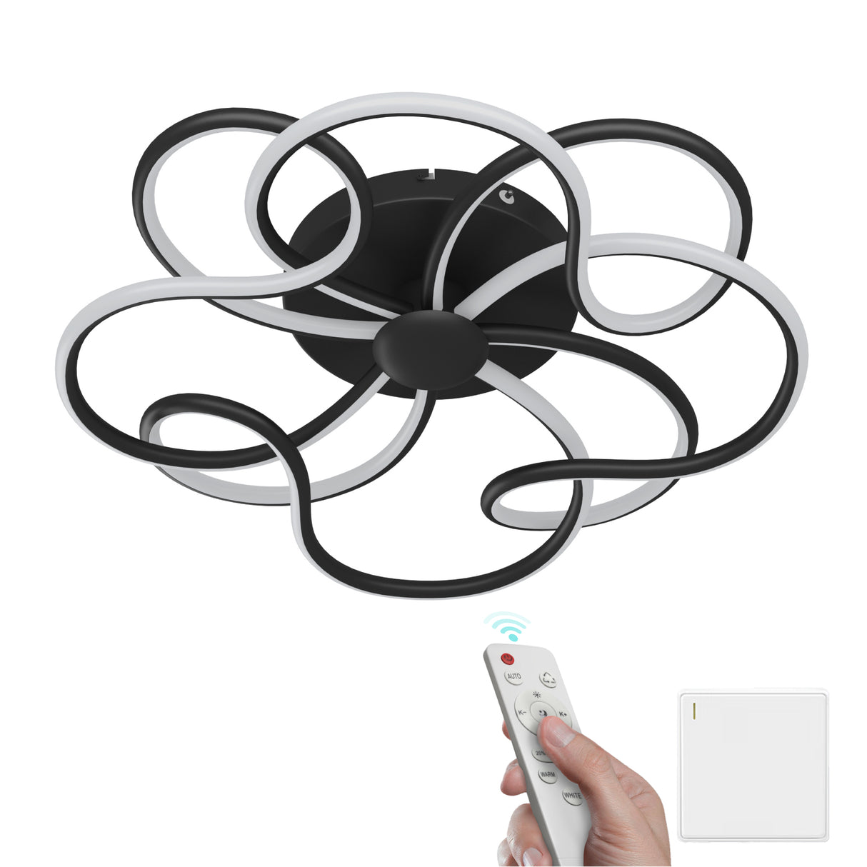 Glasvilla Design – Lámpara de techo LED negra con mando a distancia, regulable 3000–6400K (112W, 64 cm)