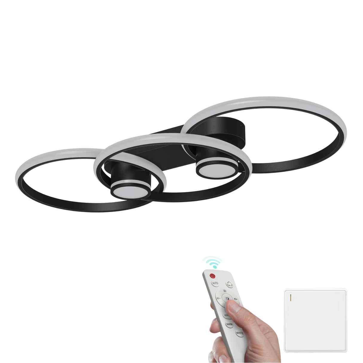 glasvilla LED Deckenleuchte Deckenlampe mit Fernbedienung 75cm, Stufenlos dimmbar 3000-6400K, Zimmerlampe 70W Schwarz für Schlafzimmer, Wohnzimmer, Arbeitszimmer, Flur Alivetta25037