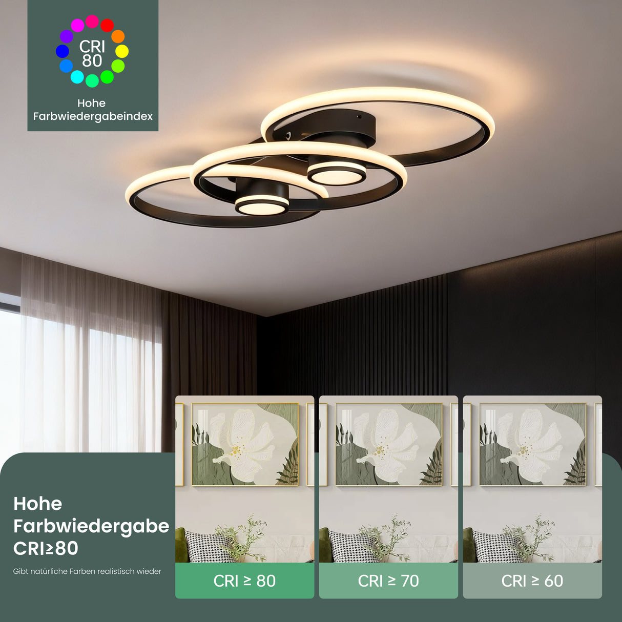 glasvilla LED Deckenleuchte Deckenlampe mit Fernbedienung 75cm, Stufenlos dimmbar 3000-6400K, Zimmerlampe 70W Schwarz für Schlafzimmer, Wohnzimmer, Arbeitszimmer, Flur Alivetta25037