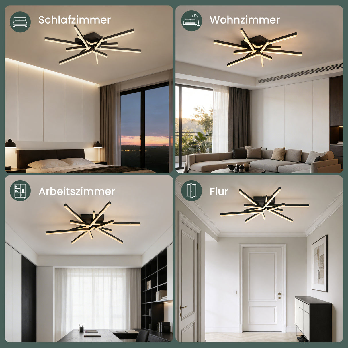 glasvilla Plafoniera LED Soffitto 71W, Lampadario LED Soffitto 3000K - 6400K Illuminazione a Soffitto Moderna per Camera da Letto Sala Cucina Bagno Corridoio, Nero Sabbia, Alivetta25038