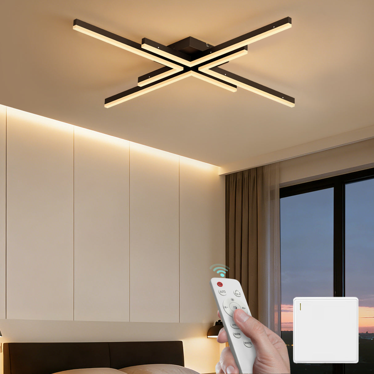 glasvilla Plafoniera LED Soffitto 48W, Lampadario LED Soffitto 3000K - 6400K Illuminazione a Soffitto Moderna per Camera da Letto Sala Cucina Bagno Corridoio, Nero Sabbia, Alivetta25039