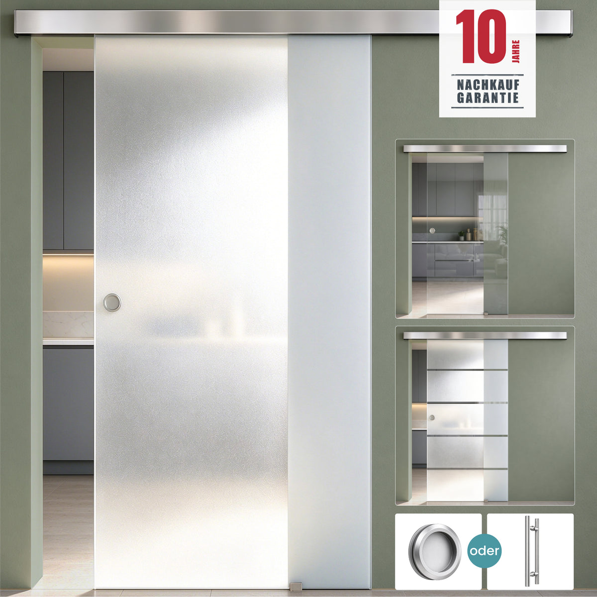 glasvilla Porta Scorrevole in Vetro 8mm, Porta Scorrevole in Vetro di Sicurezza ESG con Maniglia per Bagno Cucina Studio Ufficio, Altezza 2050 mm, Amalfi