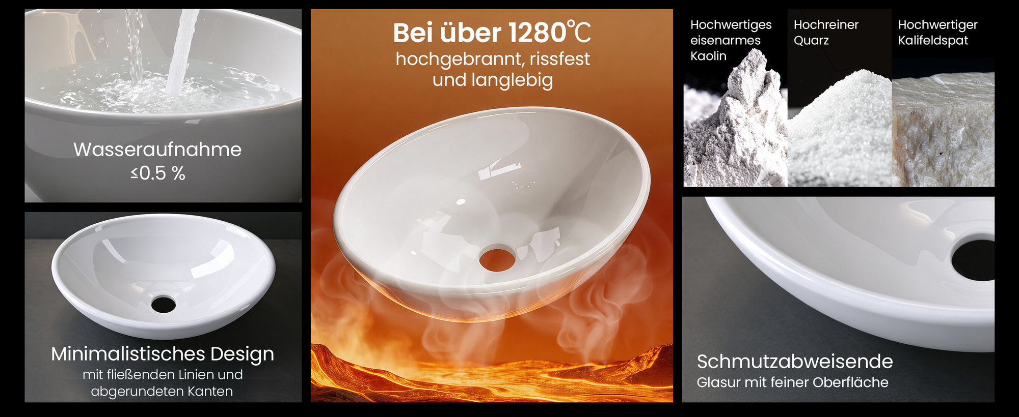 Lavabo de Encimera Glasvilla Brüssel205 Diseño Ovalado con Sellado Nano