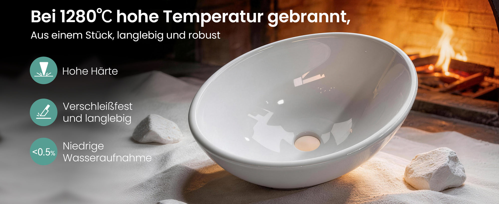 Lavabo de Encimera Glasvilla Brüssel205 Diseño Ovalado con Sellado Nano