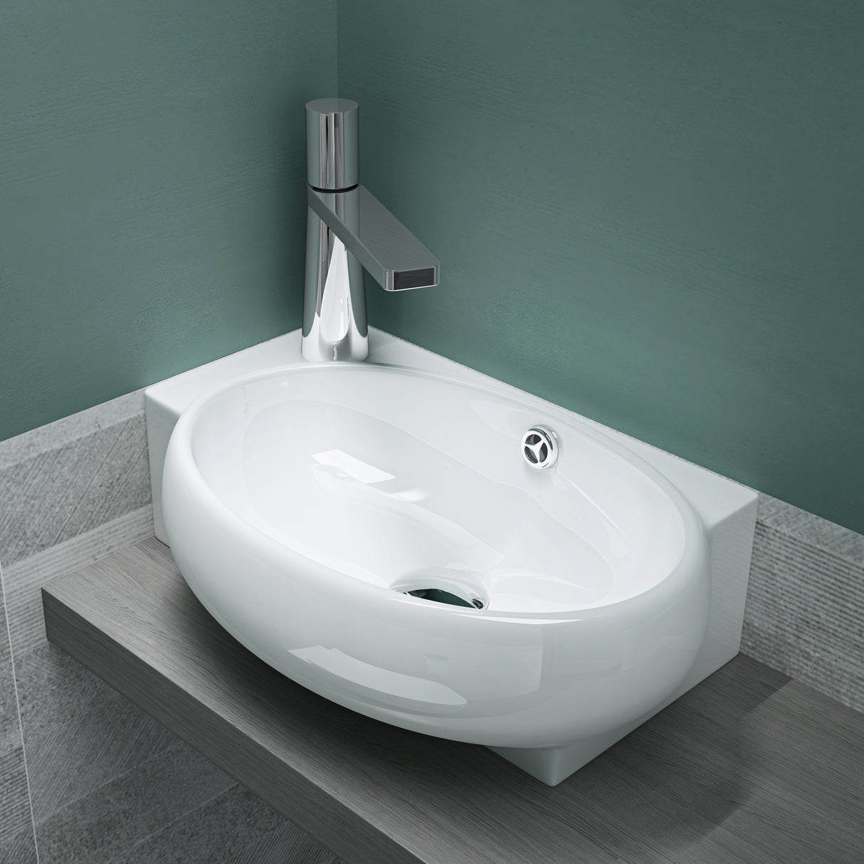 glasvilla Waschbecken Gäste WC Aufsatzwaschbecken Hängewaschbecken aus Keramik mit NANO, BTH: 42x28x15cm, Brüssel001