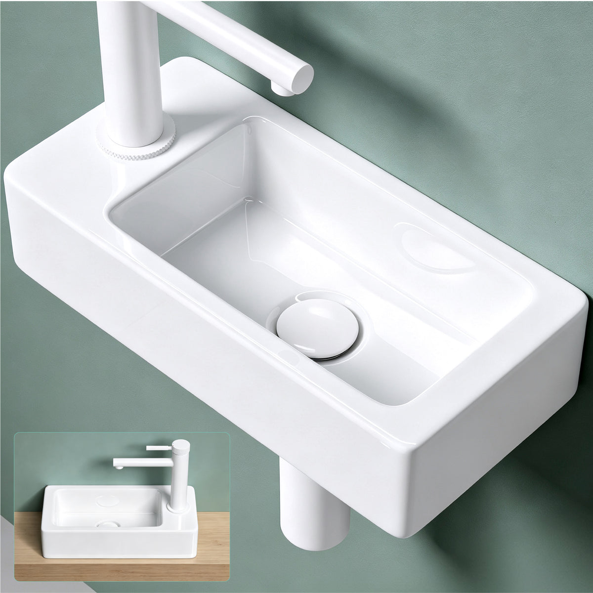 Lavabo Suspendido Glasvilla Brüssel3053 Cerámica Nano Compacta para Invitados (36 cm)