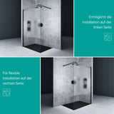 glasvilla Duschwand für Dusche Duschabtrennung Walk-In ESG-Sicherheitsglas 8mm NANO Glas BRAM1&BRAM3 Bremen1 Schwarz