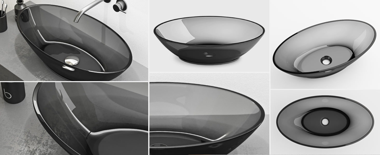 Glasvilla Design Lavabo Sobre Encimera Coloria02 – Resina Oval Translúcida 63 cm