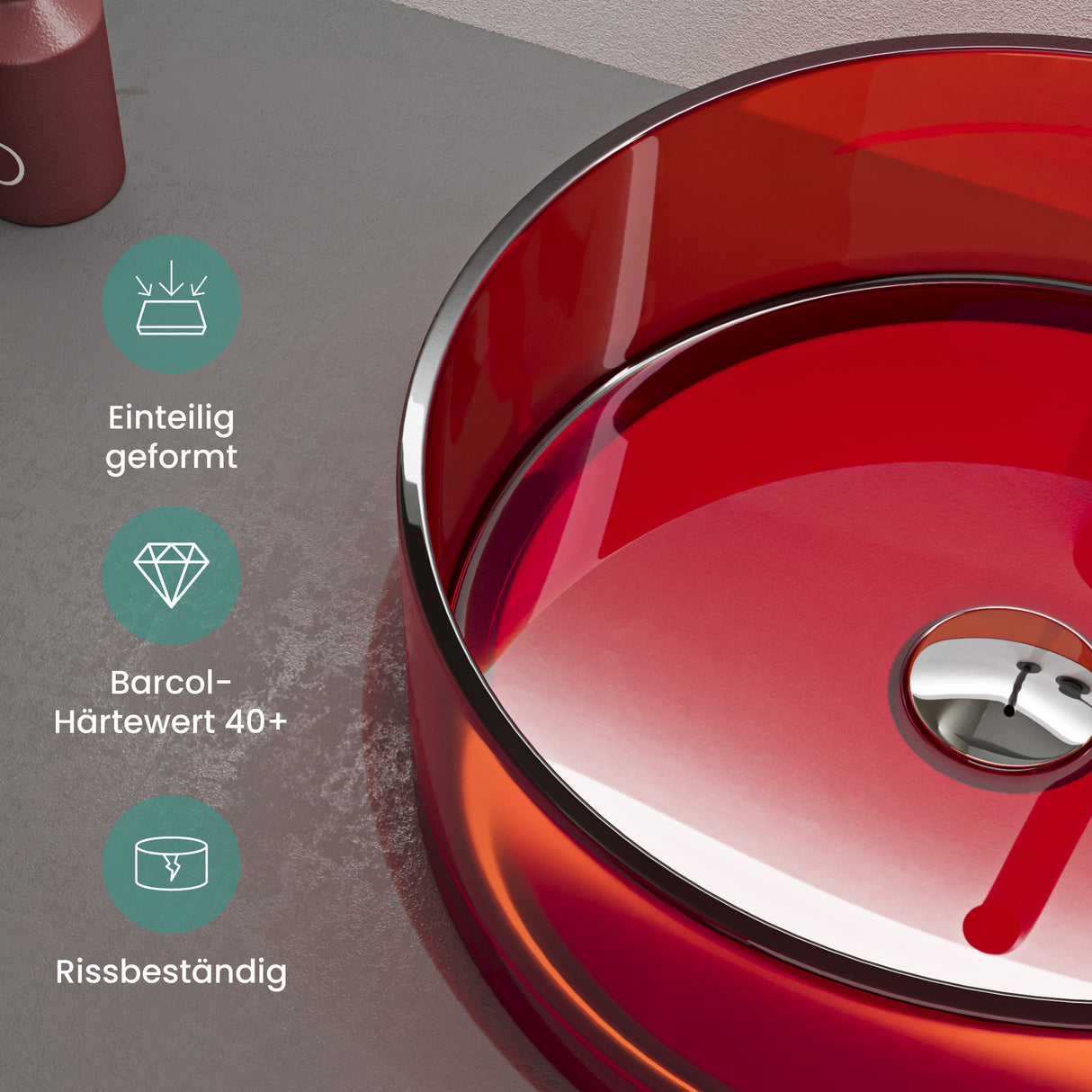 glasvilla Waschbecken rund Aufsatzwaschbecken aus Kunstharz Waschschale Handwaschbecken 40x40x14cm ohne Hahnloch und Überlauf Coloria01