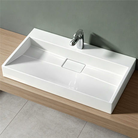 lavabo Glasvilla, lavabo à poser, lavabo suspendu, meuble vasque suspendu avec bonde, en fonte minérale, zone de vasque rectangulaire col19