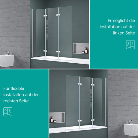 glasvilla Duschwand für Badewanne Badewannenwand Badewannenfaltwand 6mm Sicherheitsglas mit NANO-Versiegelung Badewannenaufsatz Badewannentrennwand Cortona116
