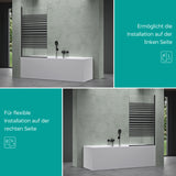 glasvilla Duschwand für Badewanne Badewannenwand Sicherheitsglas mit NANO-Versiegelung Badewannentrennwand Badewannenaufsatz 80x140cm Cortona201