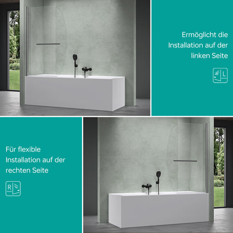 glasvilla Duschwand für Badewanne Badewannenwand faltbar 180° Sicherheitsglas mit NANO 90x140cm Badewannentrennwand Badewannenaufsatz Cortona112