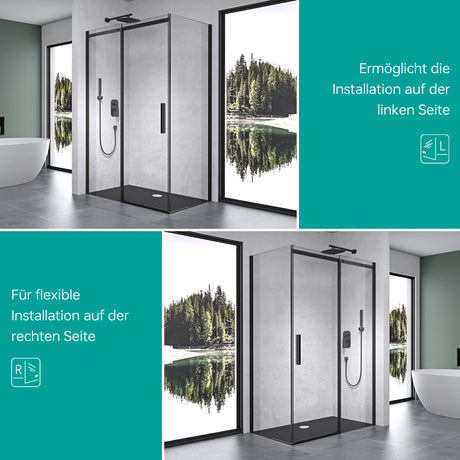 glasvilla Duschkabine Duschabtrennung Schwarz 8mm Sicherheitsglas mit NANO Eck-Dusche mit Schiebetür Ravenna18
