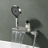 Robinet de baignoire Glasvilla avec douchette, design cascade, jets multiples, douchette en laiton avec barre et flexible de douche.