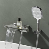 Robinet de baignoire Glasvilla avec douchette, design cascade, jets multiples, douchette en laiton avec barre et flexible de douche.