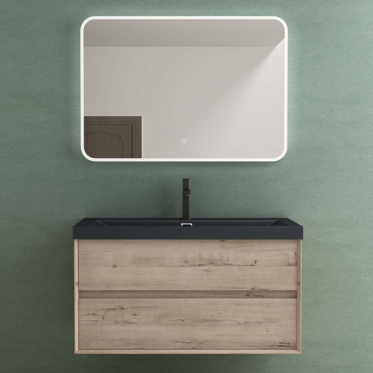 glasvilla Badmöbelset Badezimmermöbel Waschbeckenunterschrank 2 Schubladen mit Soft-Close inkl. Waschbecken in matt Anthrazit aus Mineralguss Rimo