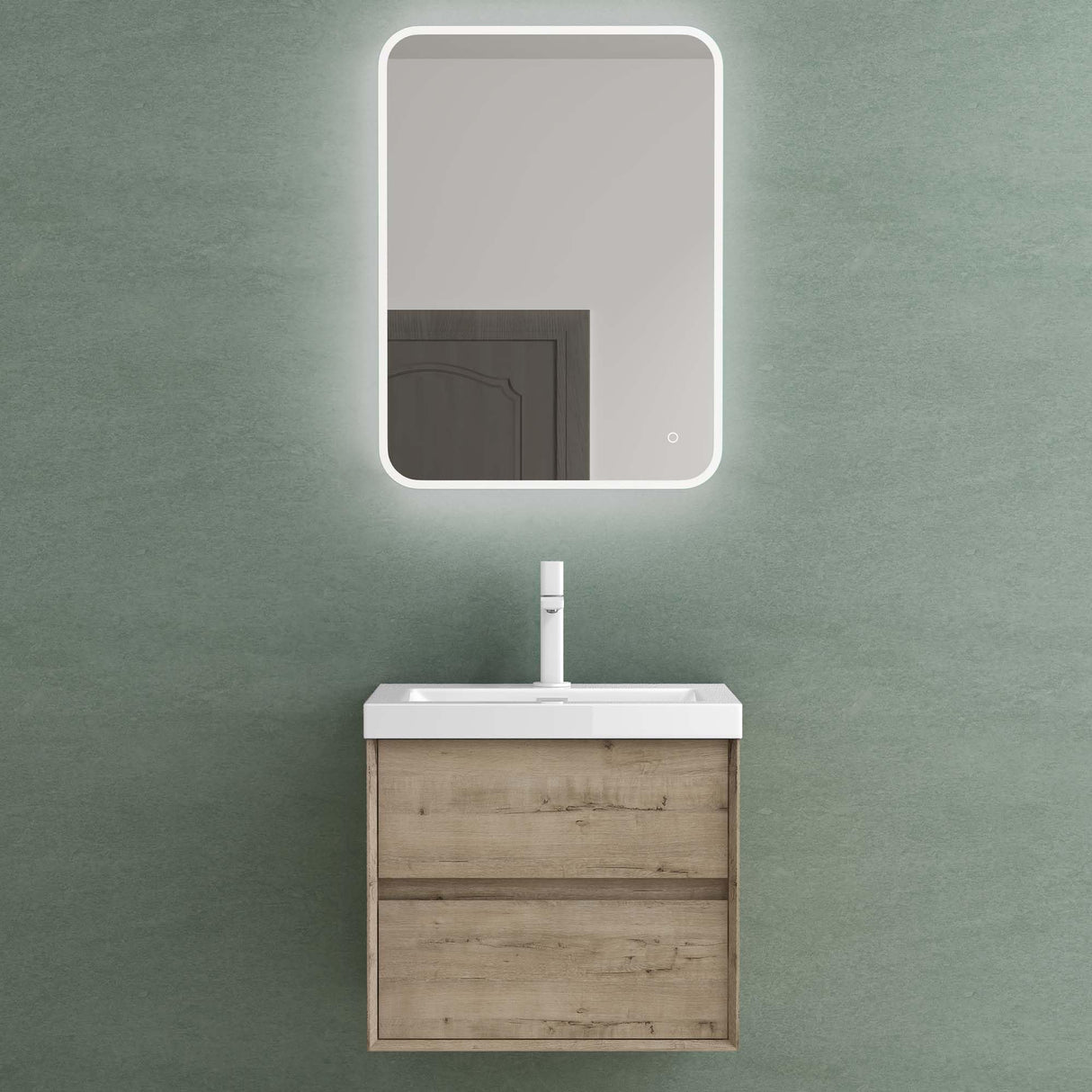 glasvilla Badmöbelset Badezimmermöbel Waschbeckenunterschrank 2 Schubladen mit Soft-Close inkl. Waschbecken in Weiß aus Mineralguss Rimo