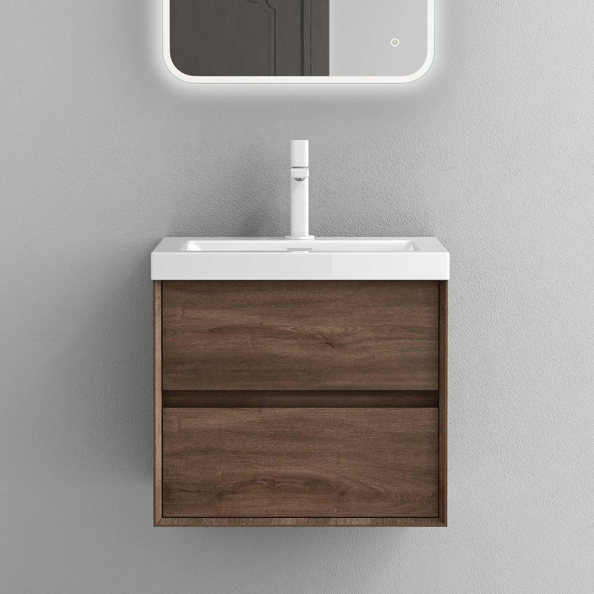 glasvilla Badmöbelset Badezimmermöbel Waschbeckenunterschrank 2 Schubladen mit Soft-Close inkl. Waschbecken in Weiß aus Mineralguss Rimo