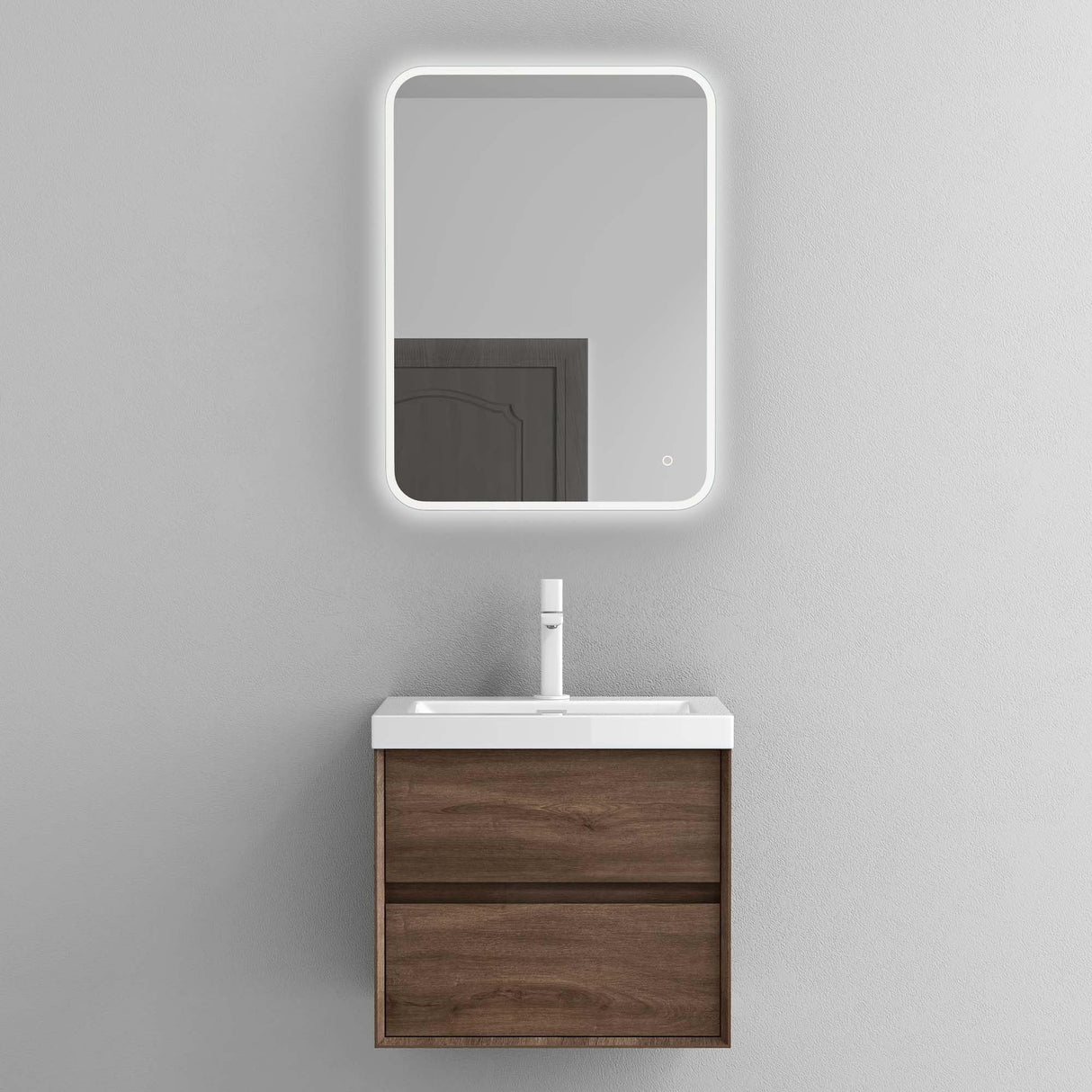 glasvilla Badmöbelset Badezimmermöbel Waschbeckenunterschrank 2 Schubladen mit Soft-Close inkl. Waschbecken in Weiß aus Mineralguss Rimo