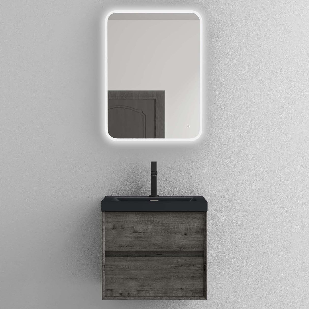 glasvilla Badmöbelset Badezimmermöbel Waschbeckenunterschrank 2 Schubladen mit Soft-Close inkl. Waschbecken in matt Anthrazit aus Mineralguss Rimo