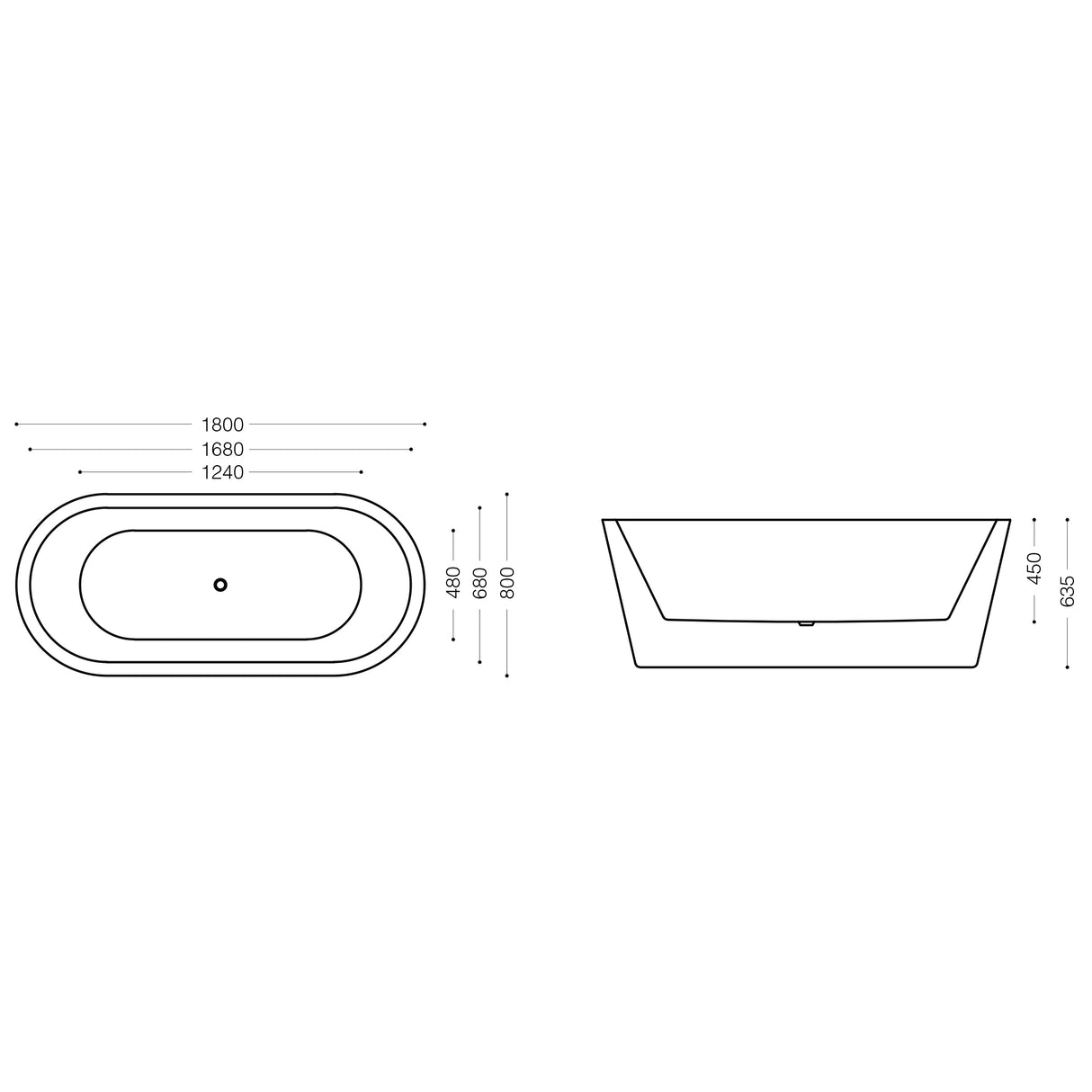 glasvilla freistehende Acryl-Badewanne Oval Standbadewanne Weiß inkl. Push-Open Ablaufgarnitur