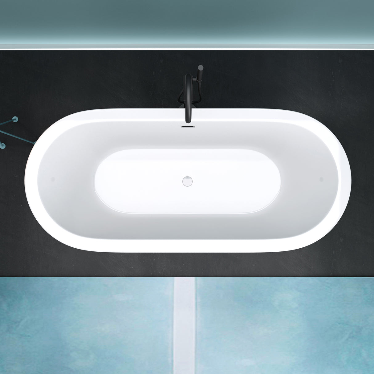 glasvilla freistehende Acryl-Badewanne Oval Standbadewanne Weiß inkl. Push-Open Ablaufgarnitur