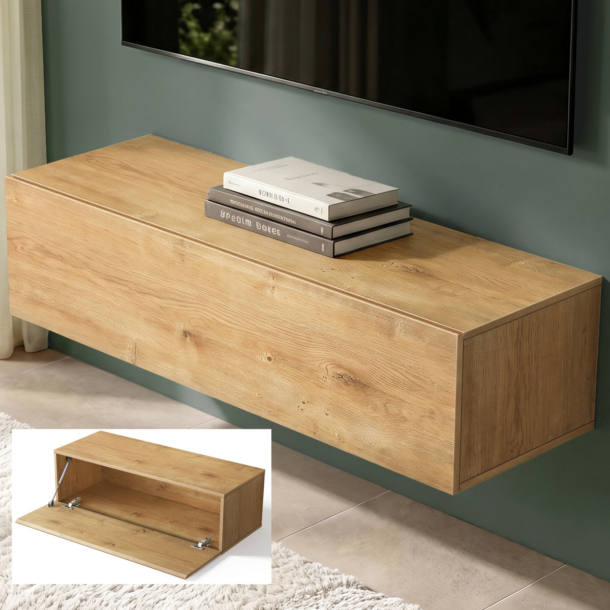 Glasvilla Design – Mueble TV suspendido con cierre suave y tirador oculto (Fernsehschrank02)