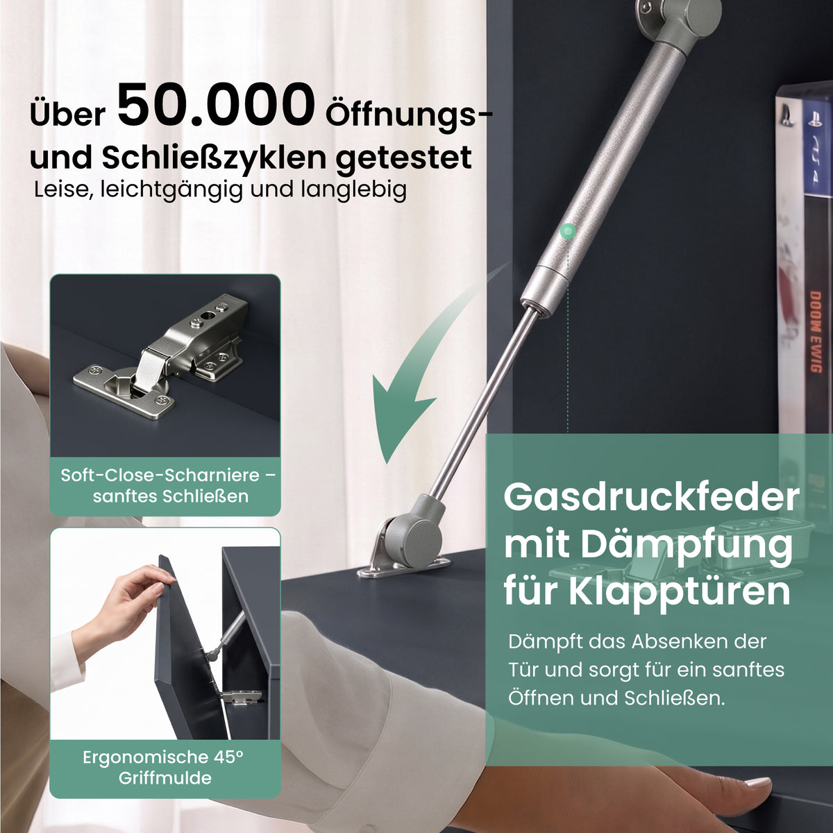 Glasvilla Design – Mueble TV suspendido con cierre suave y tirador oculto (Fernsehschrank02)