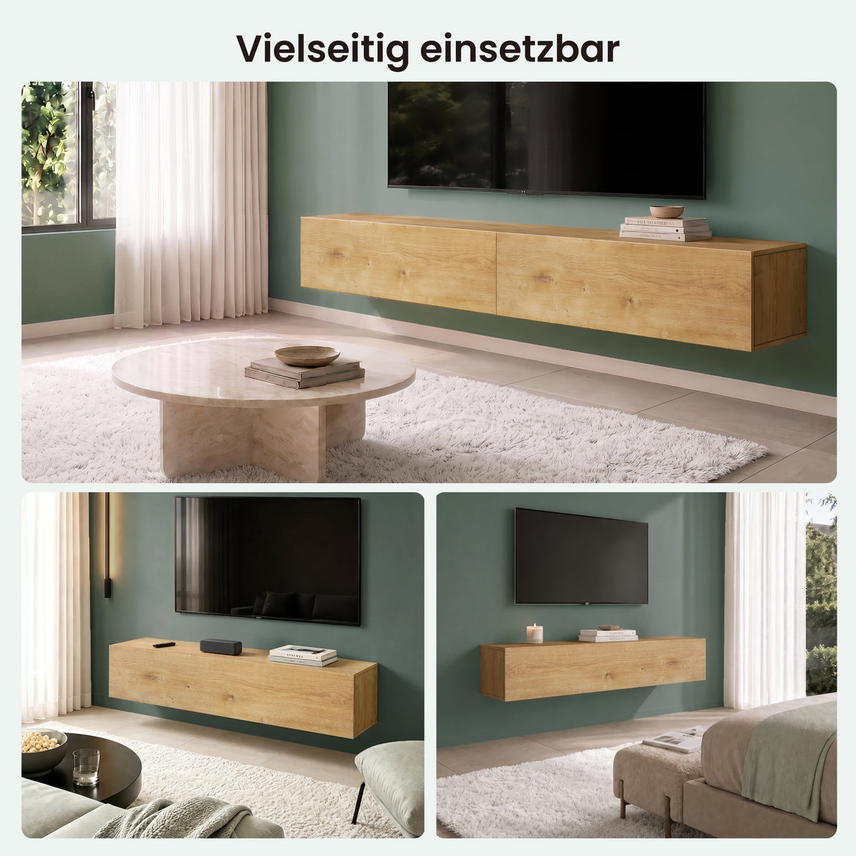 Glasvilla Design – Mueble TV suspendido con cierre suave y tirador oculto (Fernsehschrank02)