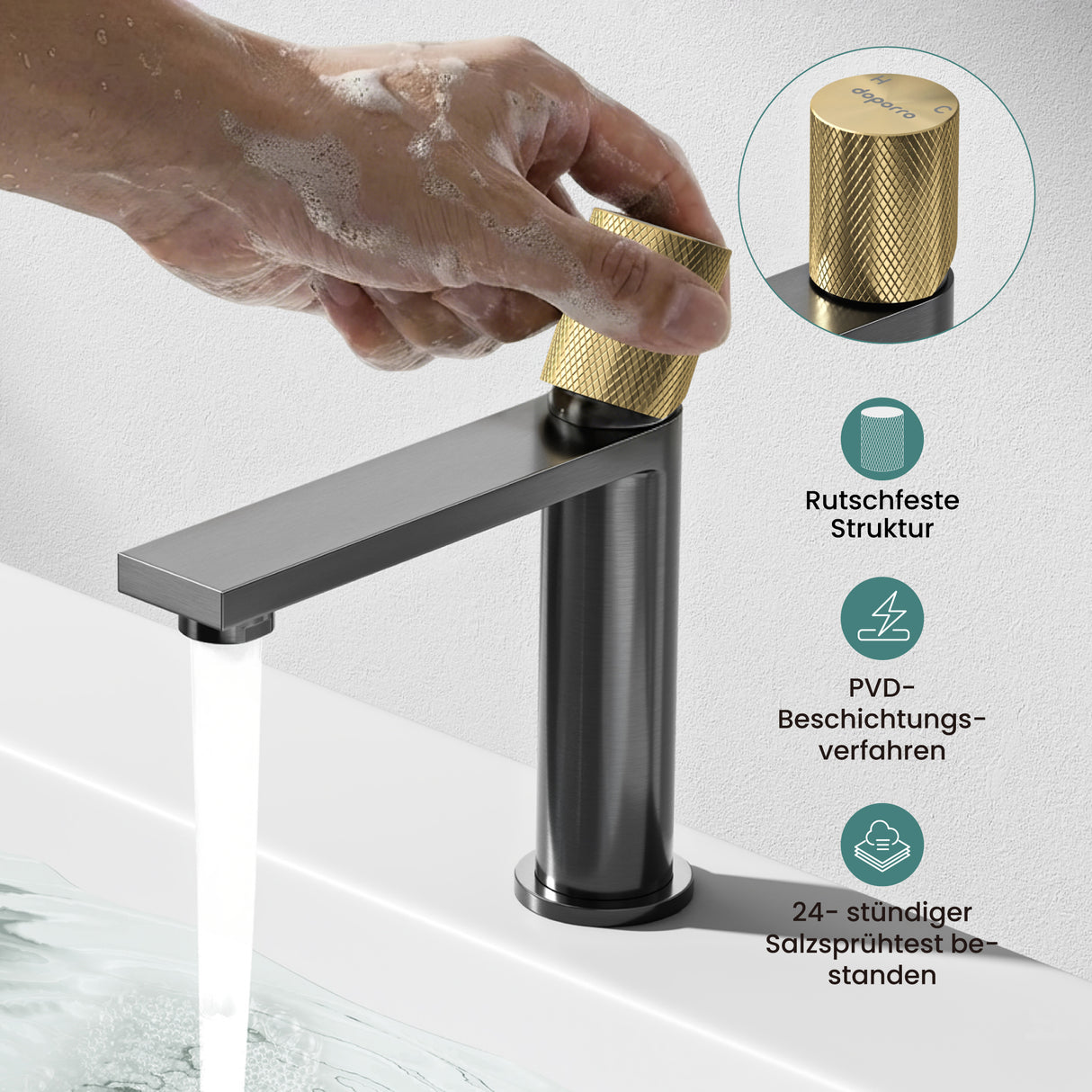 glasvilla Wasserhahn Bad Waschtischarmatur Einhebelmischer Mischbatterie Bad Armatur aus Edelstahl mit Wassersparfunktion DIN-Anschlüsse Fino-01