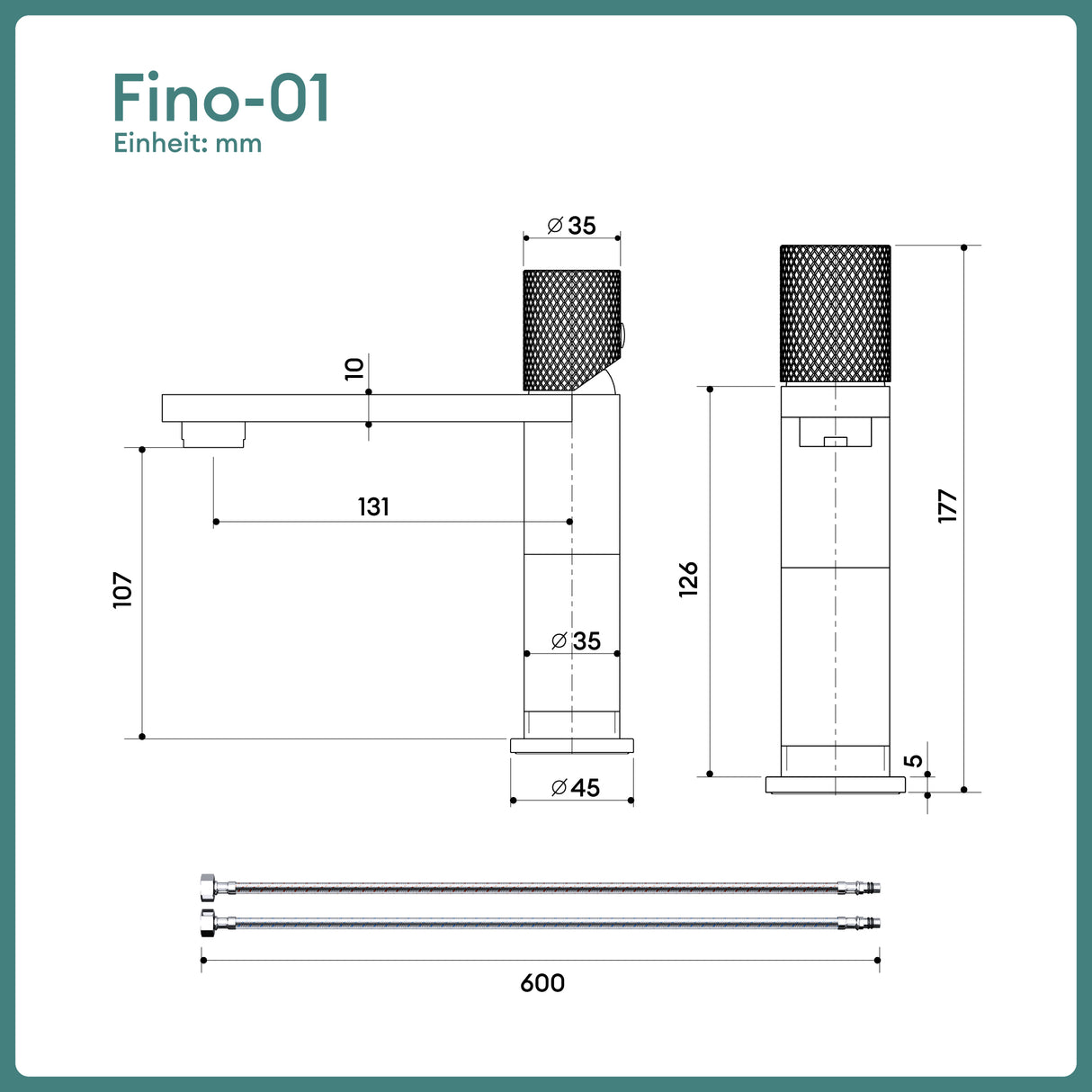 glasvilla Wasserhahn Bad Waschtischarmatur Einhebelmischer Mischbatterie Bad Armatur aus Edelstahl mit Wassersparfunktion DIN-Anschlüsse Fino-01