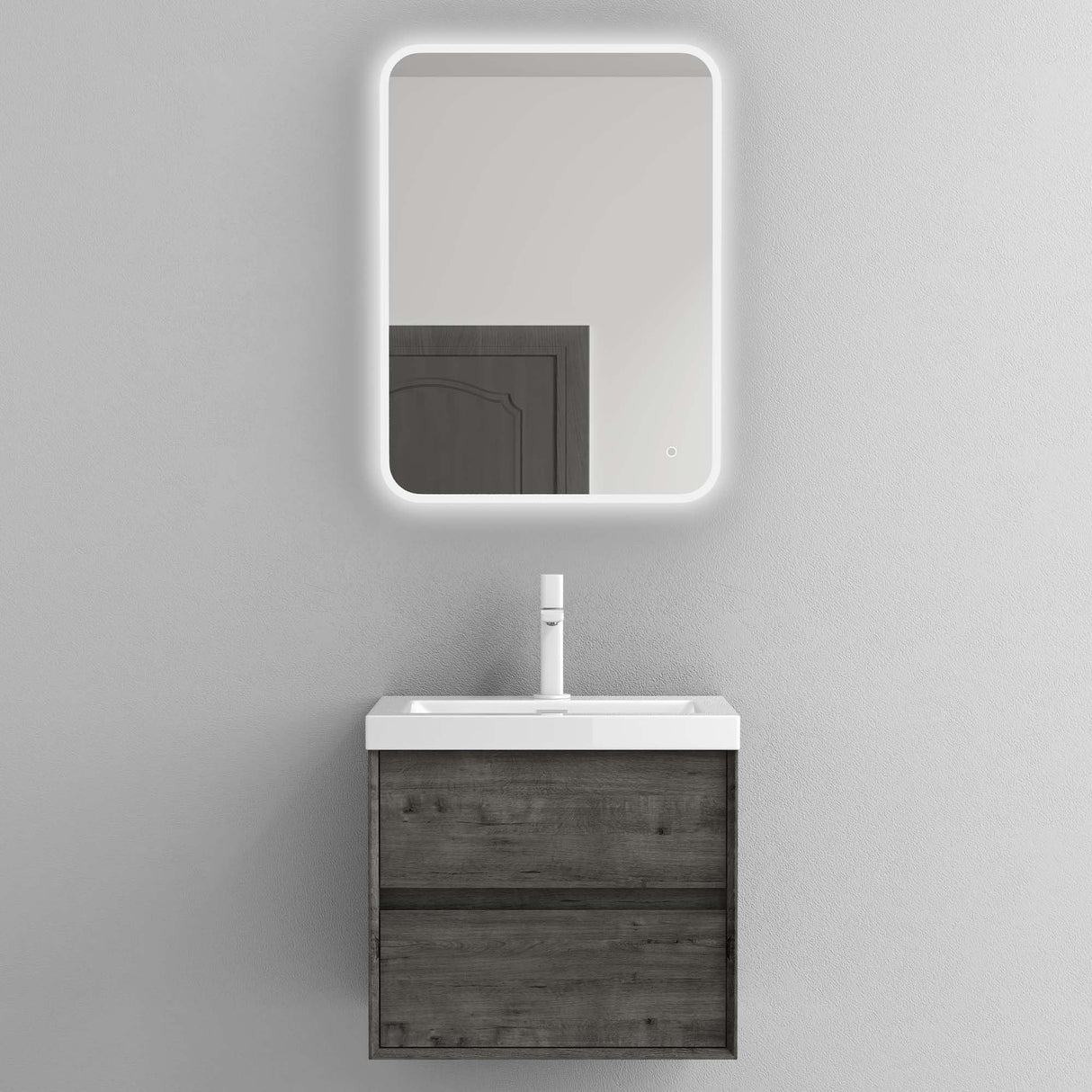 glasvilla Badmöbelset Badezimmermöbel Waschbeckenunterschrank 2 Schubladen mit Soft-Close inkl. Waschbecken in Weiß aus Mineralguss Rimo