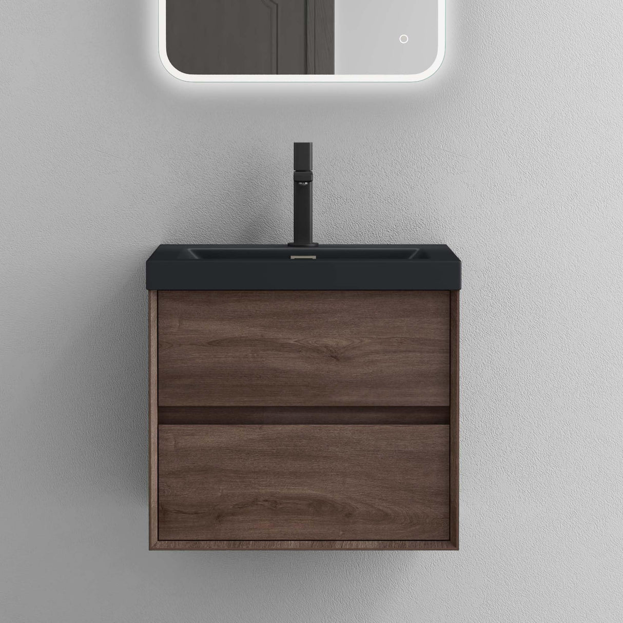 glasvilla Badmöbelset Badezimmermöbel Waschbeckenunterschrank 2 Schubladen mit Soft-Close inkl. Waschbecken in matt Anthrazit aus Mineralguss Rimo