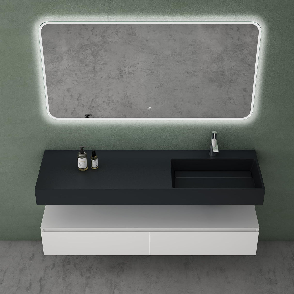 glasvilla Badmöbelset Waschtisch mit Unterschrank 150x48x25cm mit Soft-Close Schubladen inkl. Mineralguss-Waschbecken UP