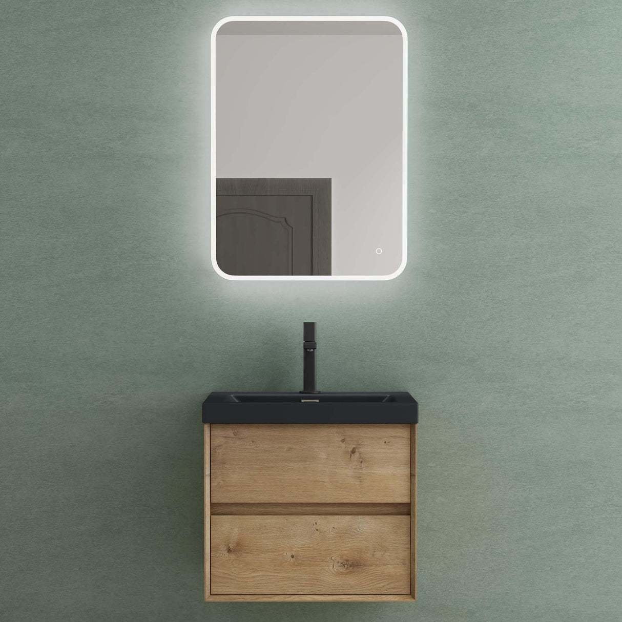 glasvilla Badmöbelset Badezimmermöbel Waschbeckenunterschrank 2 Schubladen mit Soft-Close inkl. Waschbecken in matt Anthrazit aus Mineralguss Rimo