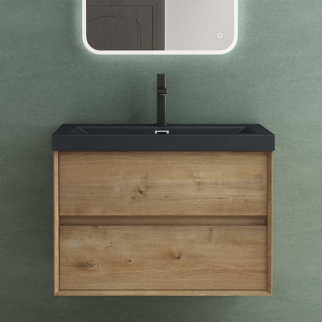 glasvilla Badmöbelset Badezimmermöbel Waschbeckenunterschrank 2 Schubladen mit Soft-Close inkl. Waschbecken in matt Anthrazit aus Mineralguss Rimo