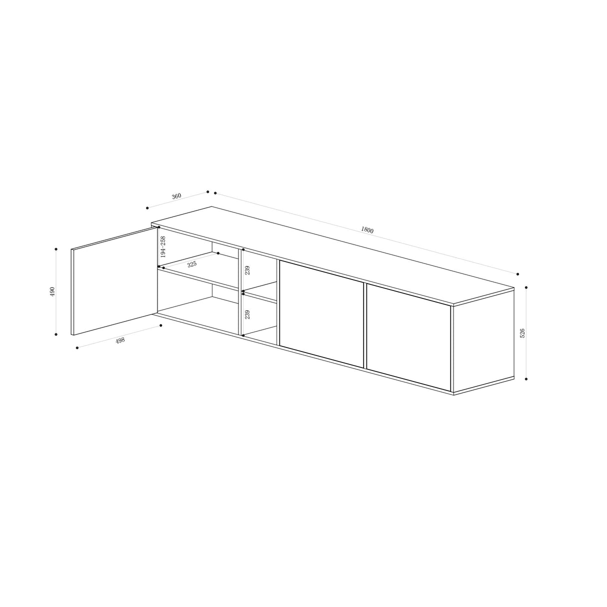 glasvilla Möbel Schrank mit 3 Türen und 2 Fächern Kommode  Sideboard viel Stauraum für Wohnbereich Schrank02