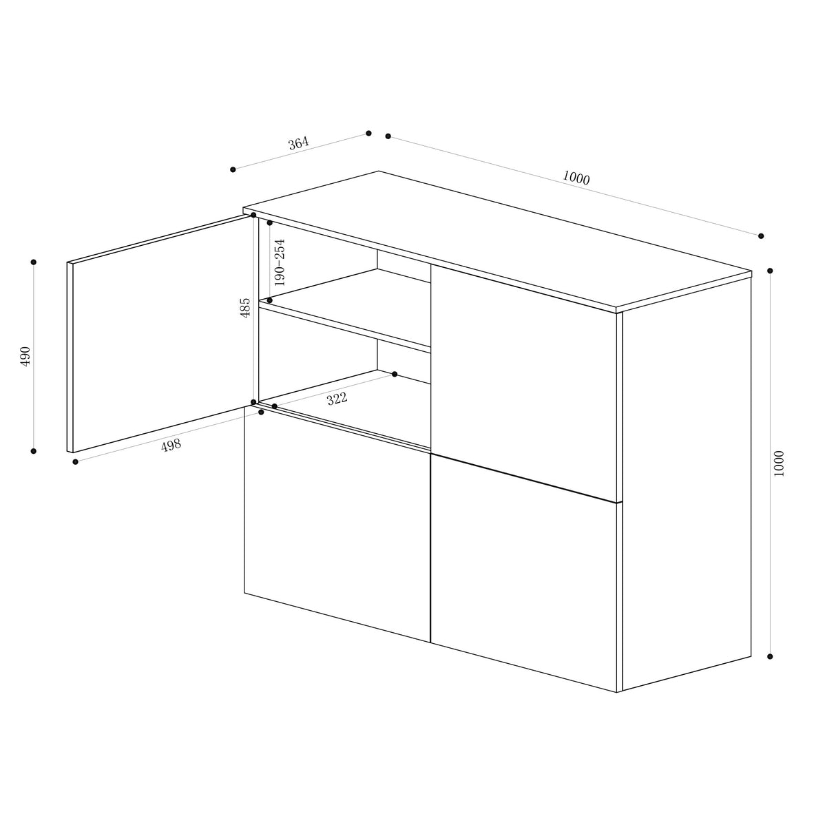 glasvilla Möbel Kommode Aufbewahrungsschrank mit 4 Türen Sideboard Schrank Mehrzweckschrank Schrank04