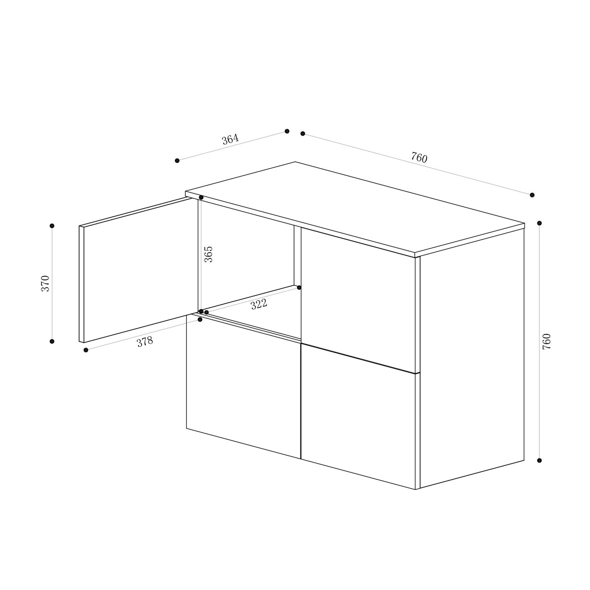 glasvilla Möbel Kommode Aufbewahrungsschrank mit 4 Türen Sideboard Schrank Mehrzweckschrank Schrank04
