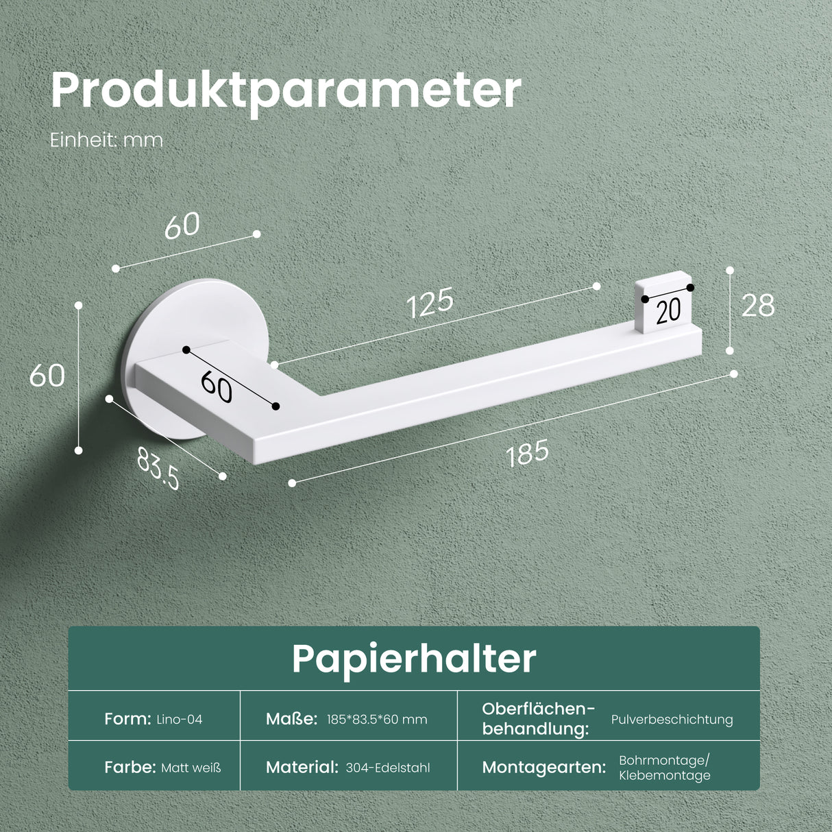 glasvilla Toilettenpapierhalter Klopapierhalter WC aus Edelstahl, Toilettenpapier Halterung Rollenhalter Lino-02+03+04