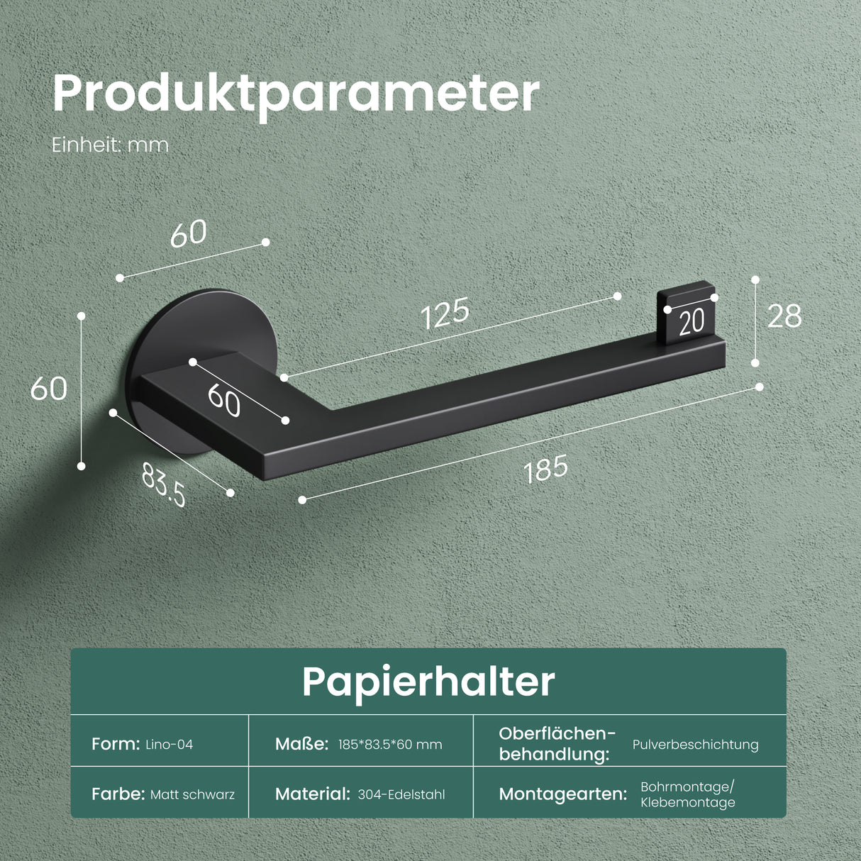 glasvilla Toilettenpapierhalter Klopapierhalter WC aus Edelstahl, Toilettenpapier Halterung Rollenhalter Lino-02+03+04