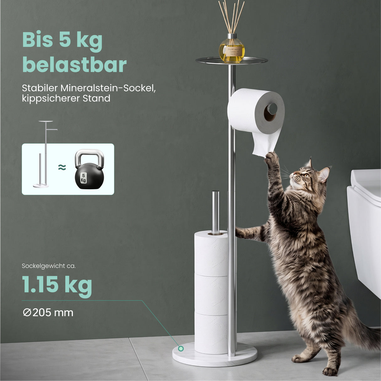 glasvilla Klopapierhalter Stehend, Toilettenpapierhalter  | Edelstahl, Klorollenhalter freistehend, Toilettenpapier Aufbewahrung für 4 Rollen, ohne Bohren, für Badezimmer & WC Lino-06