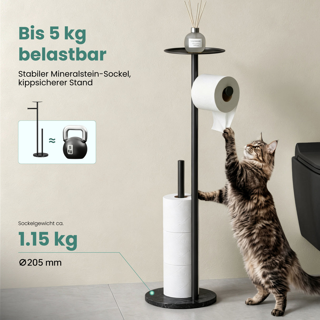 glasvilla Klopapierhalter Stehend, Toilettenpapierhalter  | Edelstahl, Klorollenhalter freistehend, Toilettenpapier Aufbewahrung für 4 Rollen, ohne Bohren, für Badezimmer & WC Lino-06