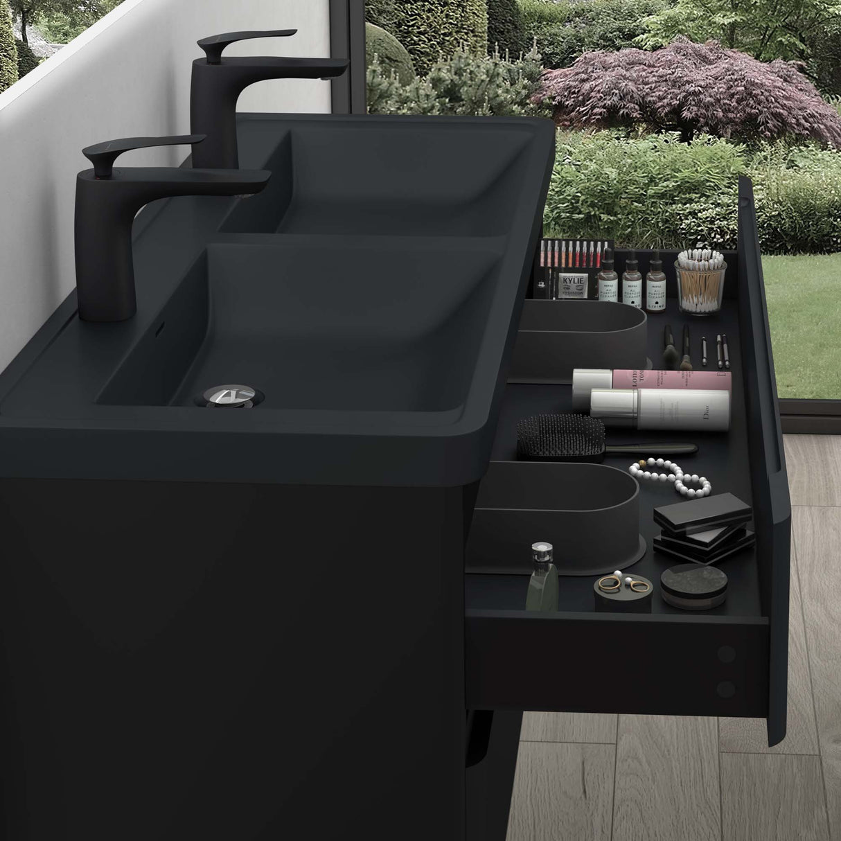 glasvilla Badmöbel-Set Waschbeckenunterschrank mit Softclose Schubladen inkl. Mineralguss Waschbecken Lucca