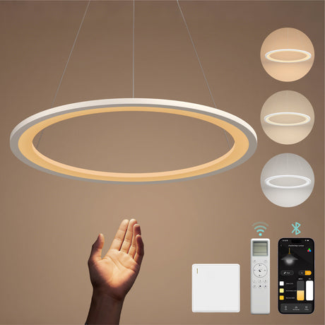 glasvilla Pendelleuchte Esstisch, LED Hängelampe, stufenlos dimmbar 3000K–6000K, höhenverstellbare Esstischlampe mit Fernbedienung & Wandschalter Luvina01